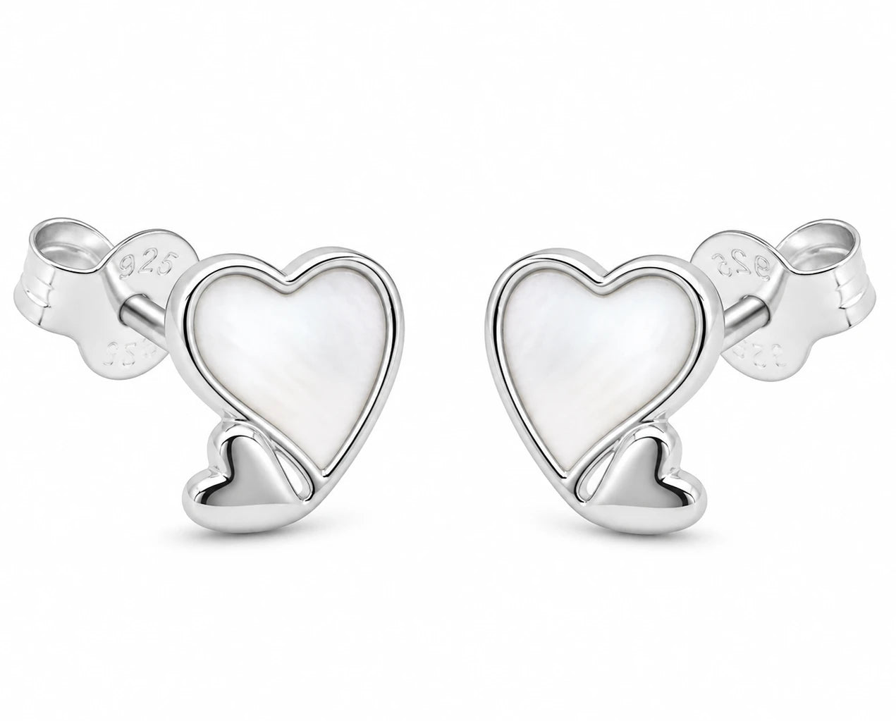 925 Sterling Silver Mother of Pearl Heart Stud Earrings