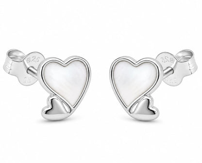 925 Sterling Silver Mother of Pearl Heart Stud Earrings