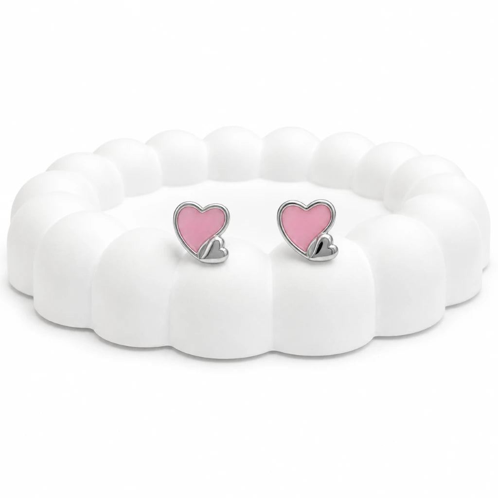 925 Sterling Silver Pink Heart Stud Earrings