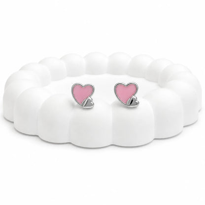 925 Sterling Silver Pink Heart Stud Earrings