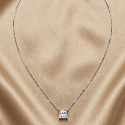 925 Sterling Silver Princess Cut Pendant Necklace