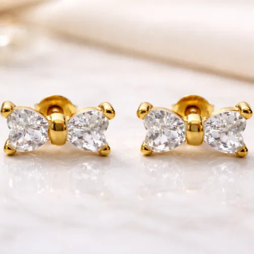 Minimalist gold vermeil 925 sterling silver butterfly stud earrings with CZ stones for women