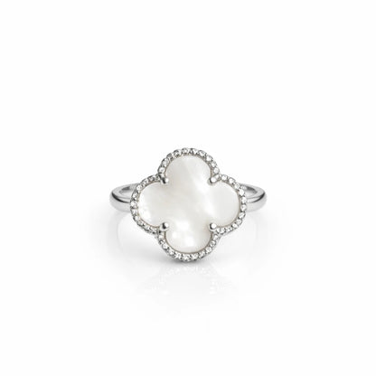 925 Sterling Silver Mother of Pearl Clover Ring