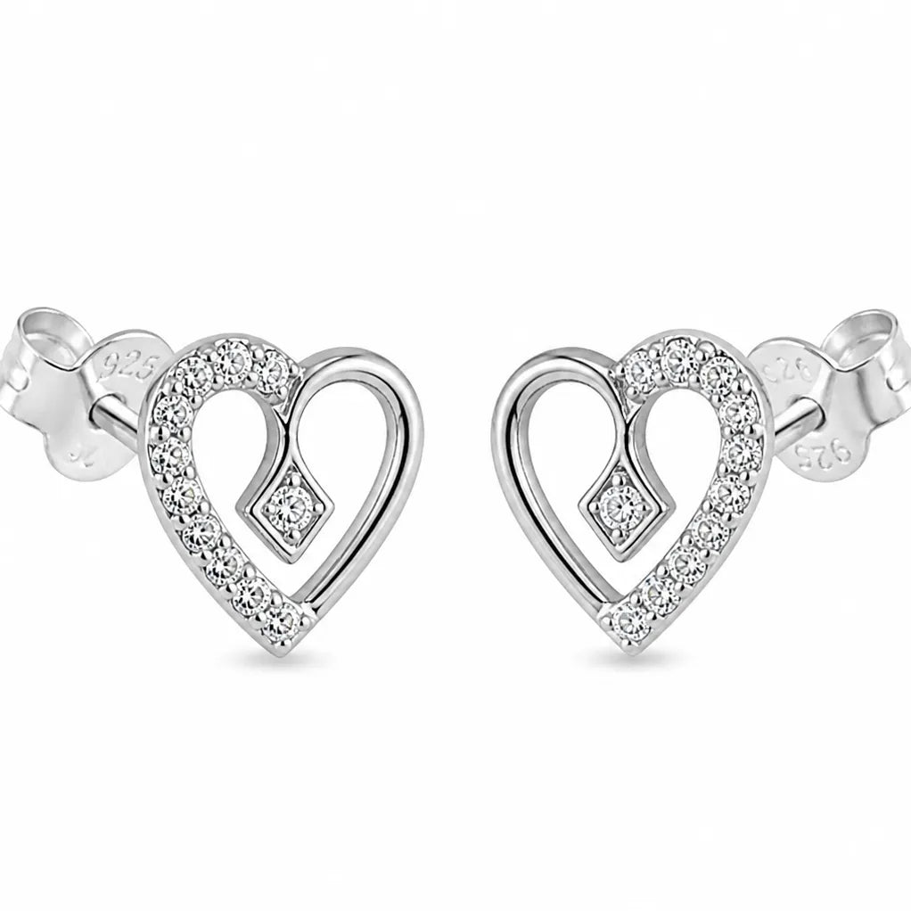 925 sterling silver Eternal Love CZ stud earrings with sparkling open heart design for women