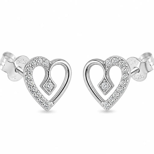 925 sterling silver Eternal Love CZ stud earrings with sparkling open heart design for women