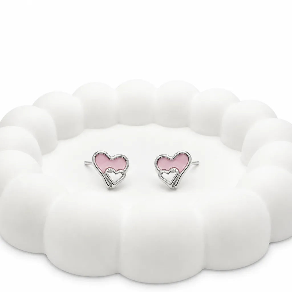 925 sterling silver Sweetheart Glow stud earrings with pink double heart design for women