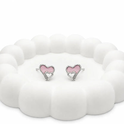 925 sterling silver Sweetheart Glow stud earrings with pink double heart design for women