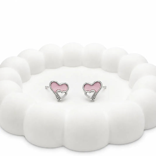925 sterling silver Sweetheart Glow stud earrings with pink double heart design for women