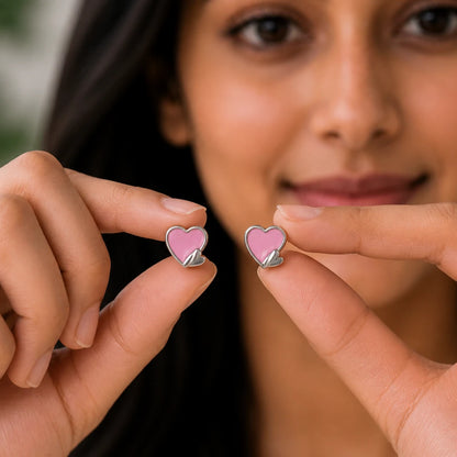 925 Sterling Silver Pink Heart Stud Earrings