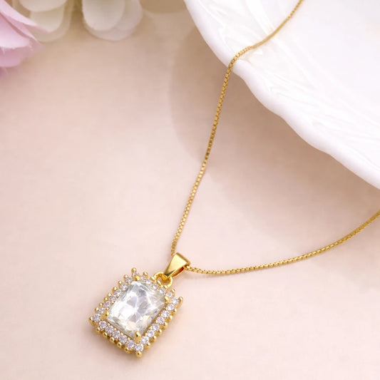 square cut CZ halo pendant necklace gold plated silver jewellery for women