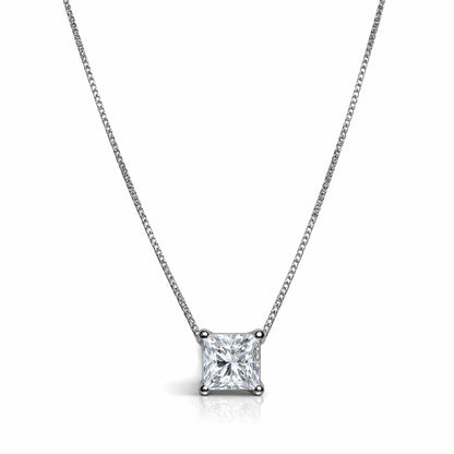 925 sterling silver princess cut solitaire CZ pendant necklace with square cubic zirconia stone for women