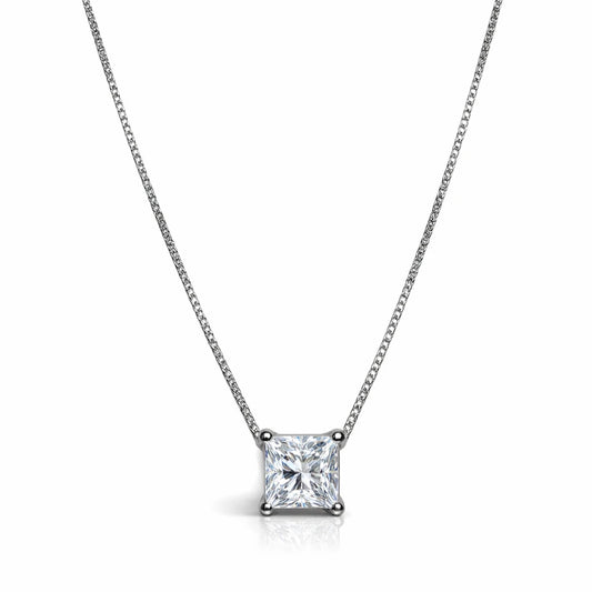 925 sterling silver princess cut solitaire CZ pendant necklace with square cubic zirconia stone for women