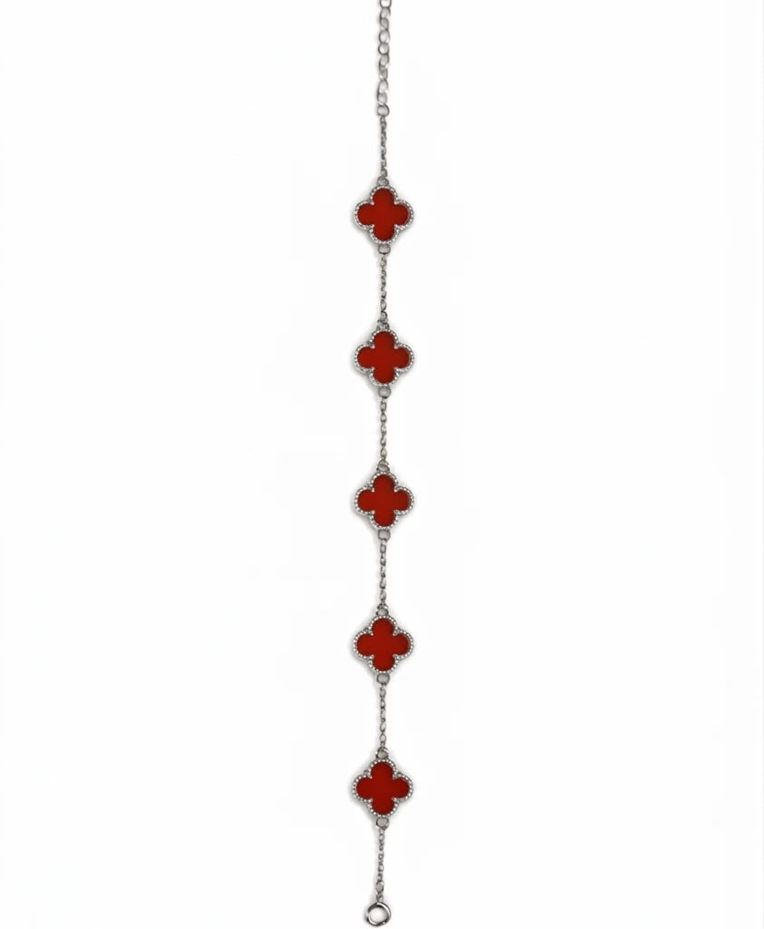 925 Sterling Silver Ruby Clover Bracelet