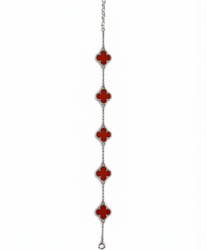 925 Sterling Silver Ruby Clover Bracelet