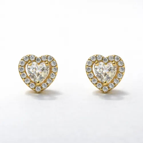 925 silver gold vermeil heart shaped CZ stud earrings with cubic zirconia stones for women