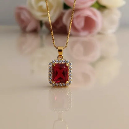 red stone halo pendant necklace gold plated 925 silver jewellery for women