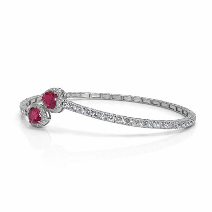 925 Sterling Silver Ruby Heart Open Bangle Bracelet