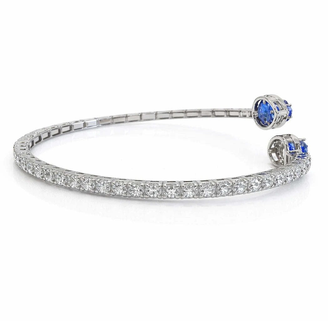925 Sterling Silver Sapphire Teardrop Open Bangle Bracelet