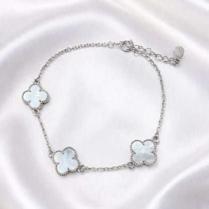 925 Sterling Silver Mother of Pearl Clover Bracelet