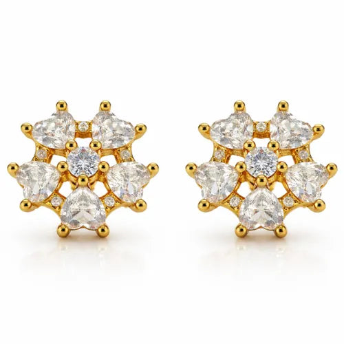925 silver gold vermeil floral cluster CZ stud earrings with cubic zirconia stones for women
