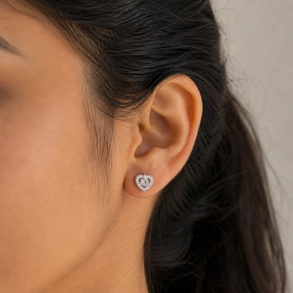 925 Sterling Silver Crystal Heart Glow Stud Earrings