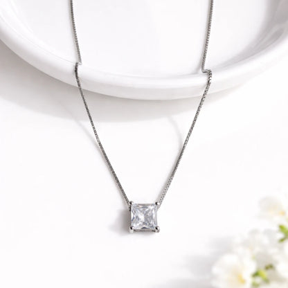 925 Sterling Silver Princess Cut Pendant Necklace