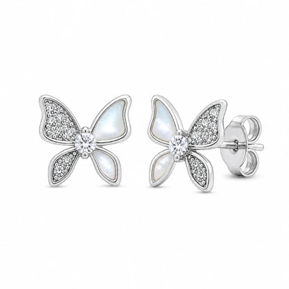 925 silver butterfly earrings for women with mother of pearl wings and sparkling stone detailing