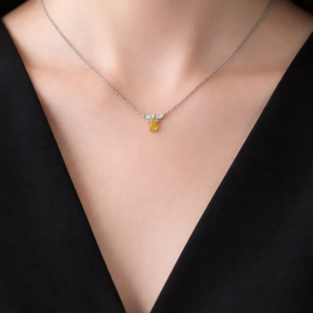 yellow gemstone butterfly pendant in 925 silver minimal jewellery