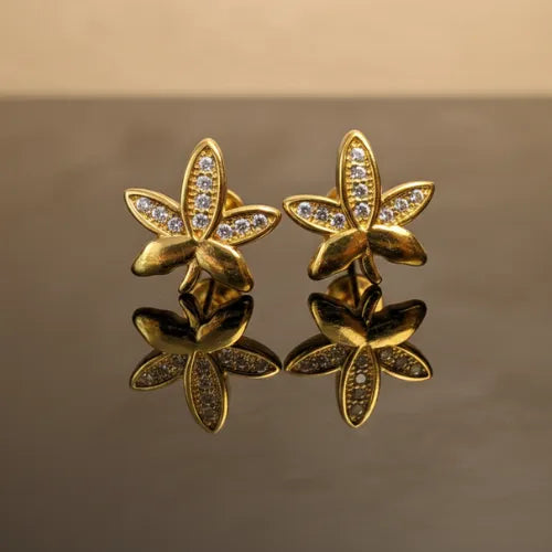 floral gold plated earrings with cubic zirconia 925 silver base