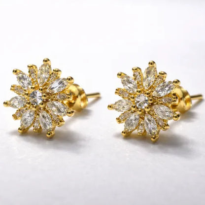 floral sunburst CZ earrings gold plated 925 silver jewellery