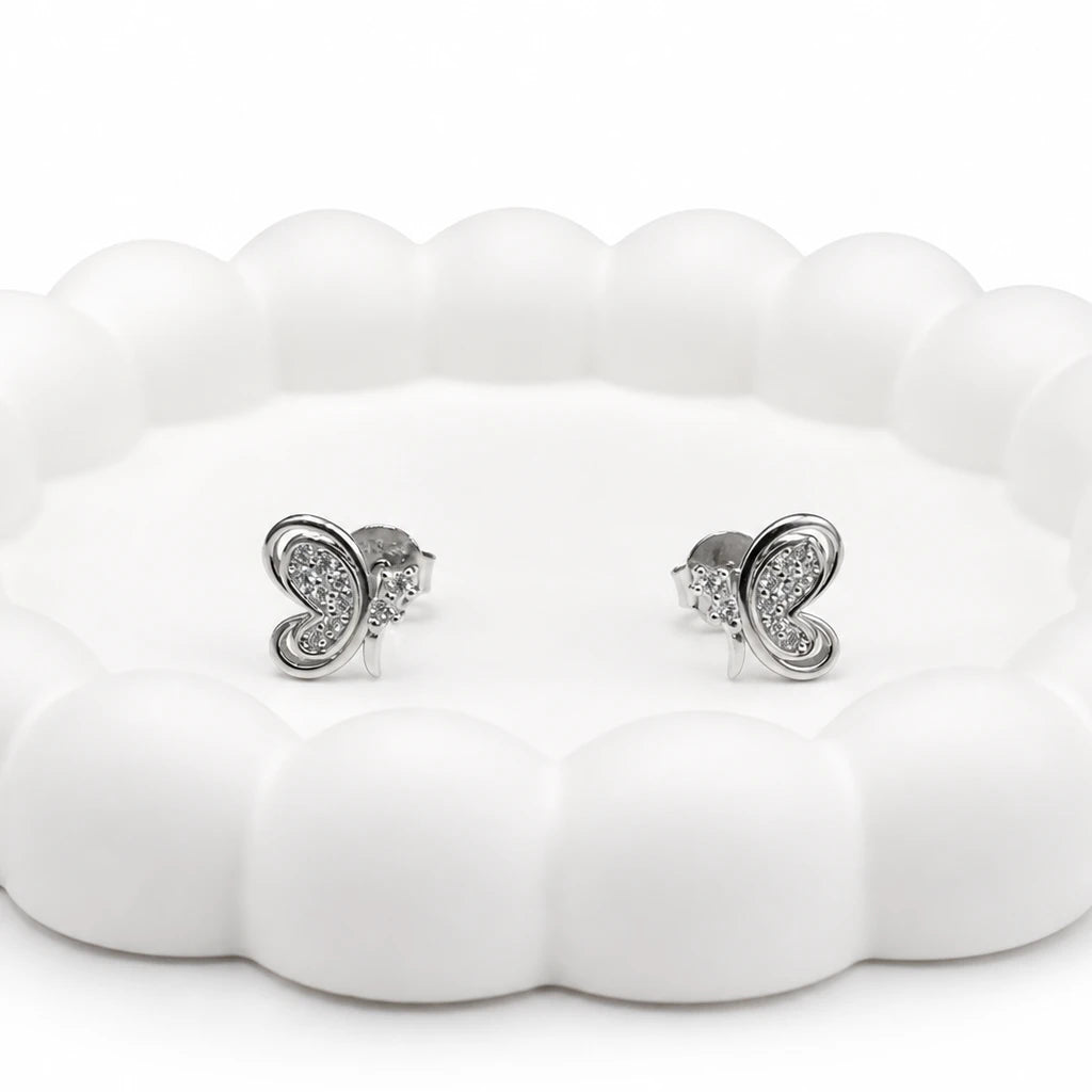 925 Sterling Silver Butterfly Swirl CZ Stud Earrings