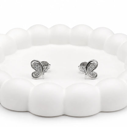 925 Sterling Silver Butterfly Swirl CZ Stud Earrings