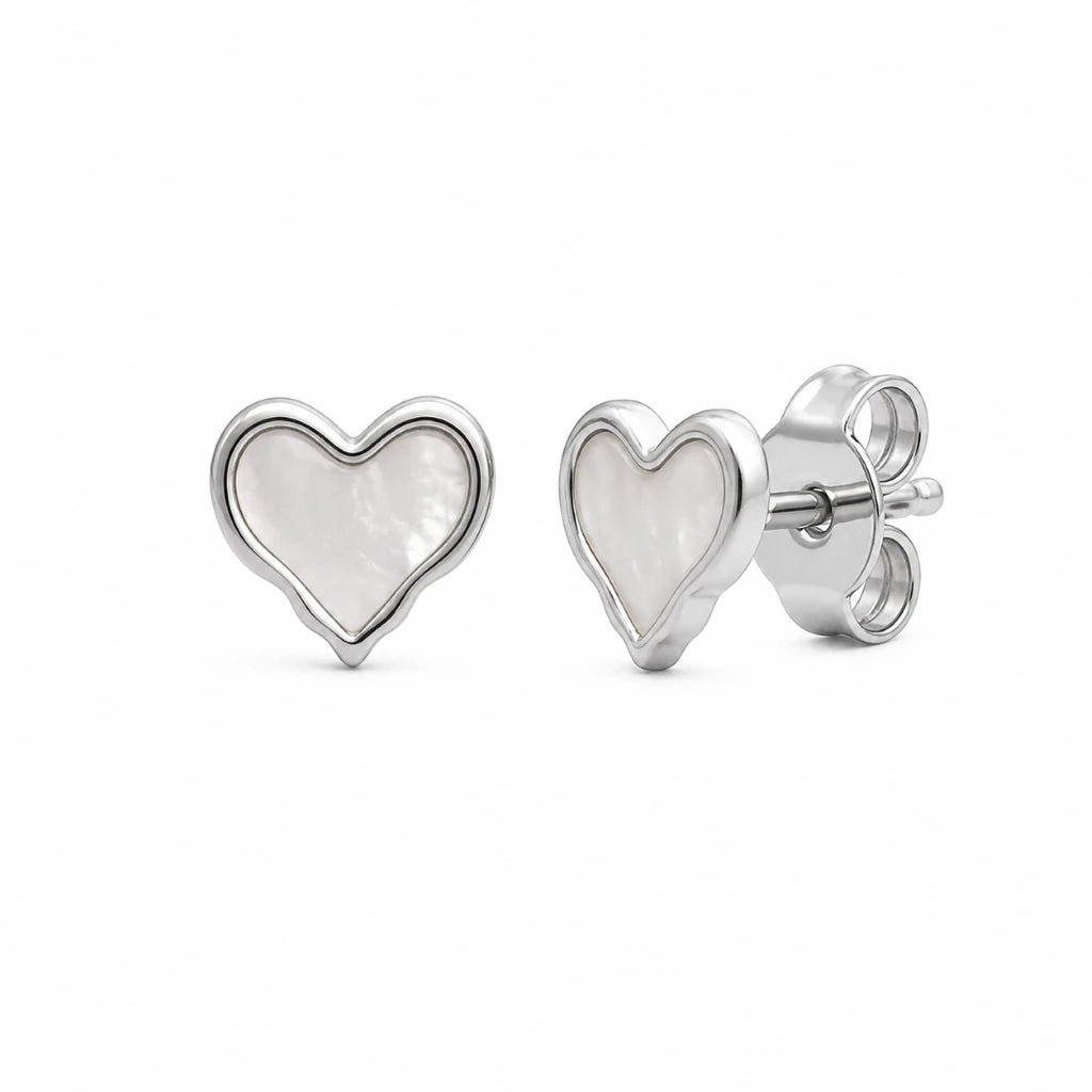 925 sterling silver Pearl Glow Heart Stud Earrings with mother of pearl design for women