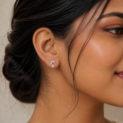 925 sterling silver crystal loop CZ stud earrings with sparkling detailing and round crystal accent